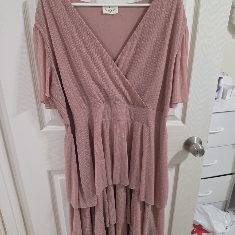 Dusty Rose Wrap-Style Tiered Maxi Dress
